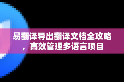 易翻译导出翻译文档全攻略，高效管理多语言项目
